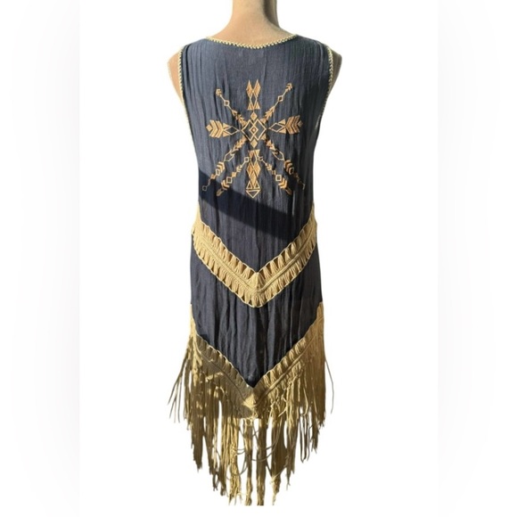 Umgee U.S.A. Tops - UMGEE | Boho Fringe Open Front Navy Blue Cardigan Duster Aztec Print | Size S